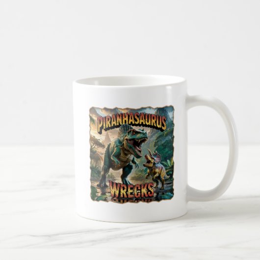 Piranhasaurus Wrecks Illustration – Funny Scary Kaffeetasse (Rechts)