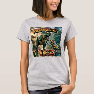 Piranhasaurus Wrecks Illustration – Lustige Grusel T-Shirt