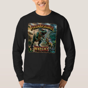 Piranhasaurus Wrecks Illustration – Lustige Grusel T-Shirt