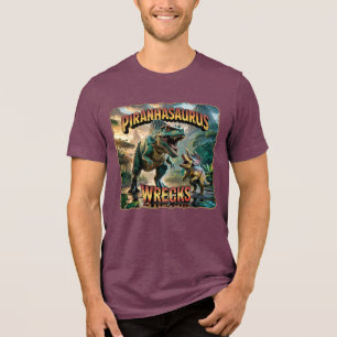 Piranhasaurus Wrecks Illustration – Lustige Grusel Tri-Blend Shirt