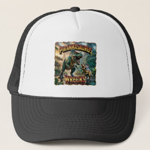 Piranhasaurus Wrecks Illustration – Lustige Grusel Truckerkappe