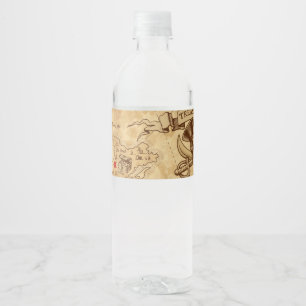 Pirat Alter Vintage Schatzkarte Geburtstagsfeier Wasserflaschenetikett