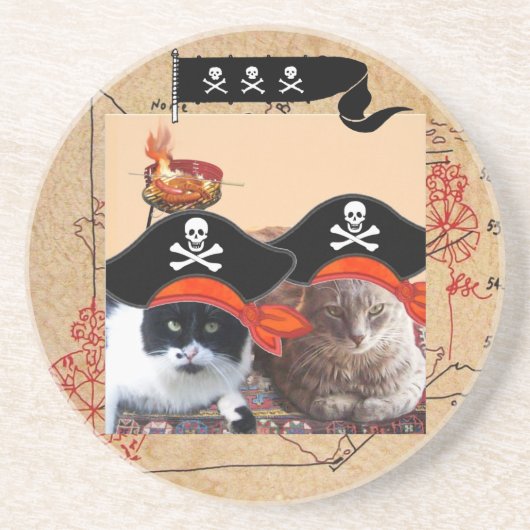 PIRAT CATS, TREASURE MAPS Talk like a Pirate Day Getränkeuntersetzer (Vorne)