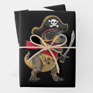 Pirat Dinosaurier T-Rex Lustiges Halloween Kostüm Geschenkpapier Set