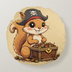 Pirat-Eichhörnchen mit Eichel-Schatz Lustig Cute K Rundes Kissen