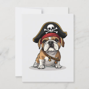 Pirat Englische Bulldogge Totenkopf Knochen Postkarte
