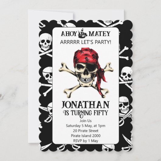 Pirat Geburtstagsparty Aquarell Einladung (Vorderseite)
