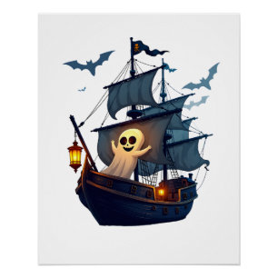 Pirat-Geisterschiff � Gruseliges Halloween-T-Shirt Poster