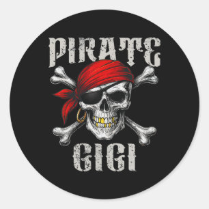 Pirat Gigi Jolly Roger Flagge und Totenkopf Runder Aufkleber
