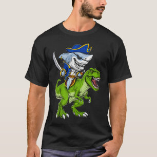 Pirat Hai Reitet T-Rex Dinosaurier T-Shirt