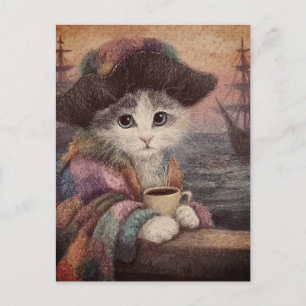 Pirat Katze mit einem Kaffee Postkarte