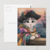 Pirat Katze mit einem Kaffee Postkarte (Vorne/Hinten)