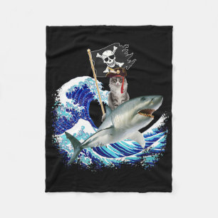 Pirat Katze Reitet auf Hai beim Surfen auf einer j Fleecedecke