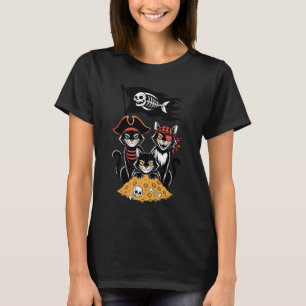 Pirat Katzen Lustig Schatz Skelett Halloween Kostü T-Shirt
