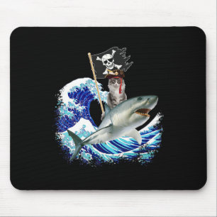 Pirat Katzen reiten Hai surfen japanische Welle Ka Mousepad