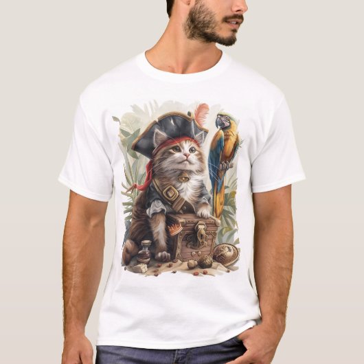 Pirat Katzen Schatz T-Shirt (Vorderseite)