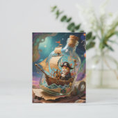 Pirat Kitty in einer Flasche Postkarte (Stehend Vorderseite)