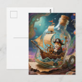 Pirat Kitty in einer Flasche Postkarte (Vorne/Hinten)