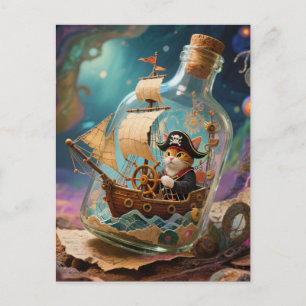 Pirat Kitty in einer Flasche Postkarte