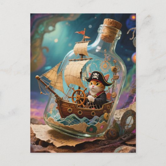 Pirat Kitty in einer Flasche Postkarte (Vorderseite)