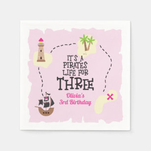 Pirat Leben für DREI mir Pink Geburtstag Serviette