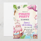 Pirat Mädchen Geburtstag Thema Einladung (Vorne/Hinten)