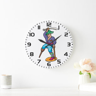 Pirat mit Holzbein und Schwert Große Wanduhr