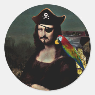 Pirat Mona Lisa mit Augenklappe Runder Aufkleber