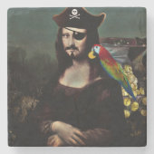Pirat Mona Lisa mit Augenklappe Steinuntersetzer (Vorderseite)