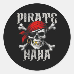 Pirat Nana Jolly Roger Flagge und Totenkopf Runder Aufkleber