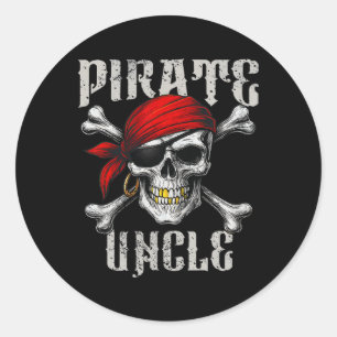 Pirat Onkel Jolly Roger Flagge und Totenkopf Runder Aufkleber