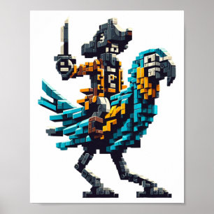 Pirat reitet Papagei Blockstil Gaming Gamer Pixel Poster