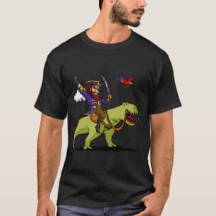 Pirat Reitet T-Rex Dinosaur Lustiger Papagei Matro T-Shirt