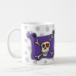 Pirat: Schädel-und Kreuz-Knochen-Flagge mit Kaffeetasse