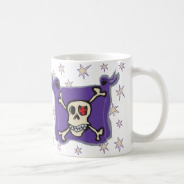 Pirat: Schädel-und Kreuz-Knochen-Flagge mit Kaffeetasse