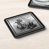 Pirat Ship & Anchor Black Silhouette Coasters 2 Untersetzer (Linke Seite)