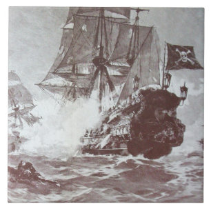 PIRAT SHIP BATTLE IN BLACK AND WHITE FLIESE