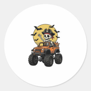 Pirat-Skelett-Monster-Truck-Halloween-Design_1 Runder Aufkleber