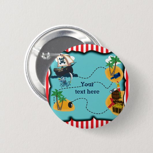 Pirat Treasure Map Birthday Party Pin BUTTON (Vorne & Hinten)