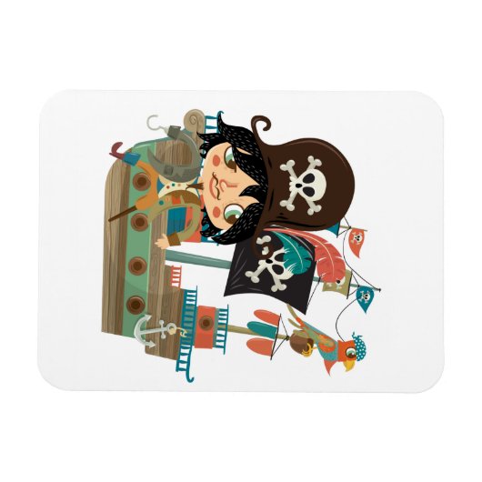 Pirat und Piraten-Schiff Magnet (Horizontal)