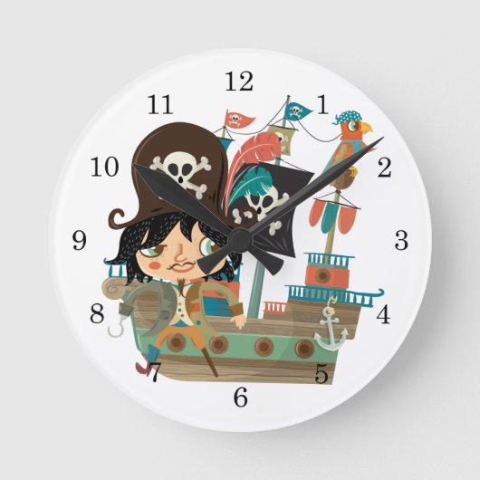 Pirat und Piraten-Schiff Runde Wanduhr (Vorderseite)