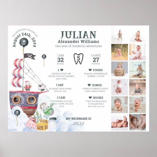 Pirate 1. Foto Meilenstein 12 Monate Foto Poster (Vorne)
