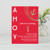 Pirate 1. Geburtstag Imitate Gold Anker Nautic Einladung (Stehend Vorderseite)