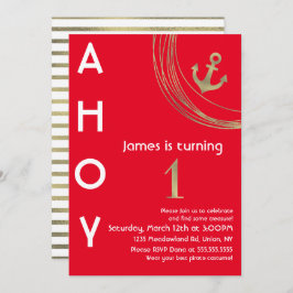Pirate 1. Geburtstag Imitate Gold Anker Nautic Einladung