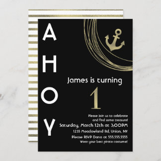 Pirate 1. Geburtstag Imitate Gold Anker Nautic Einladung