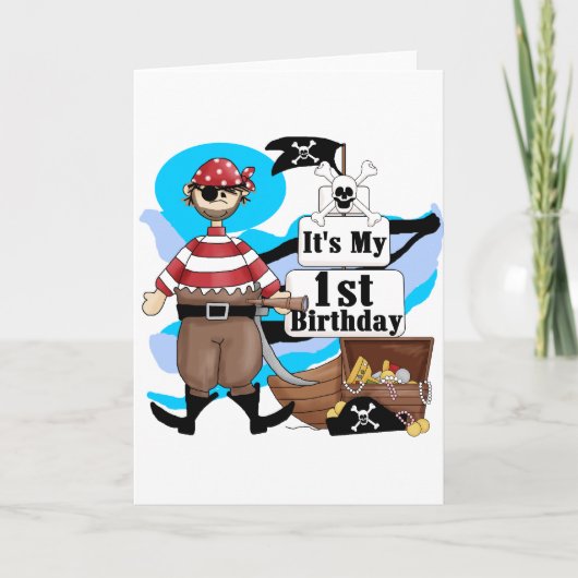 Pirate 1. Geburtstag T - Shirt und Geschenke Karte (Vorderseite)