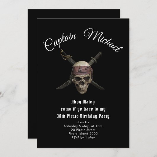 Pirate 30. Geburtstagsfeier Party Einladung (Vorne/Hinten)