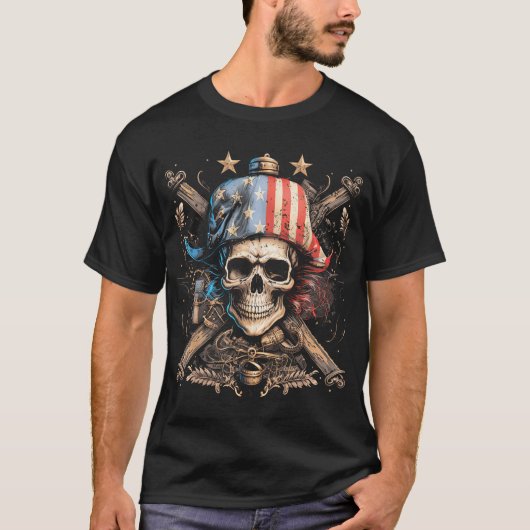 Pirate 4. Juli Amerikanische Flagge USA Amerika T-Shirt (Vorderseite)