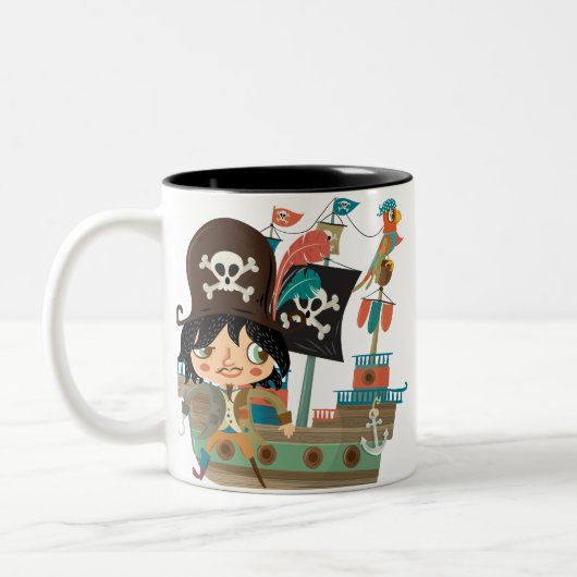 Pirate and Pirate Ship Zweifarbige Tasse (Links)