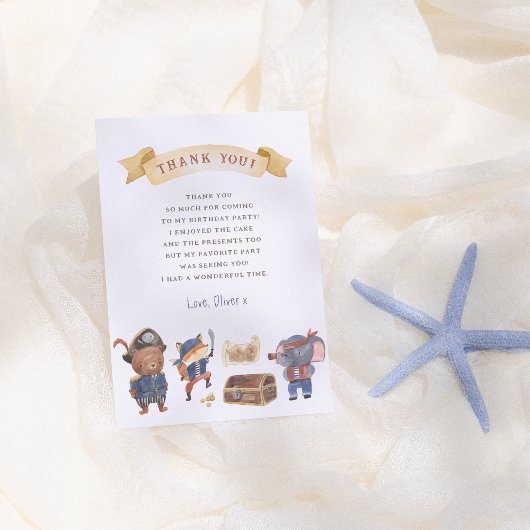Pirate Animals Boy Birthday Party Dankeskarte